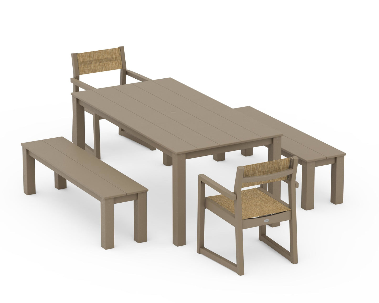 EDGE Sling Arm Chair 5-Piece Parsons Dining Set with Benches