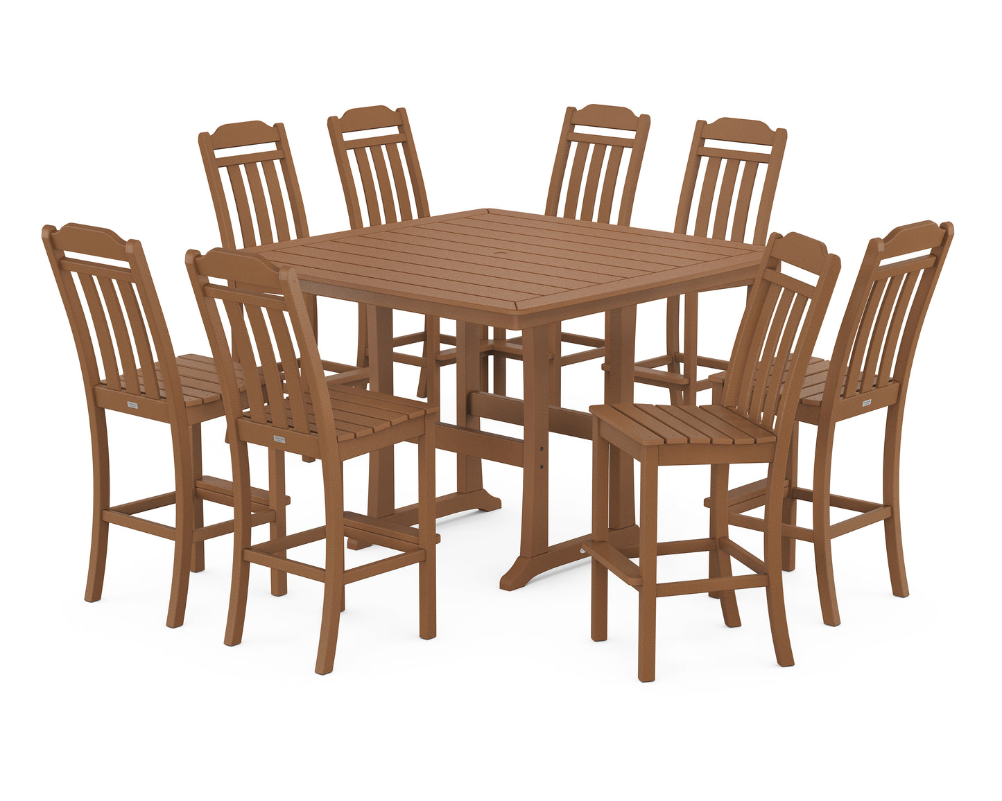 Cottage 9-Piece Square Side Chair Bar Set with Trestle Legs