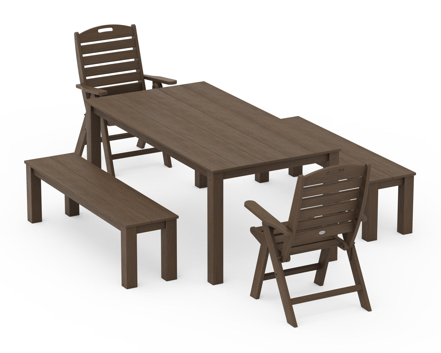 Nautical Folding Highback Chair 5-Piece Parsons Dining Set with Benches
