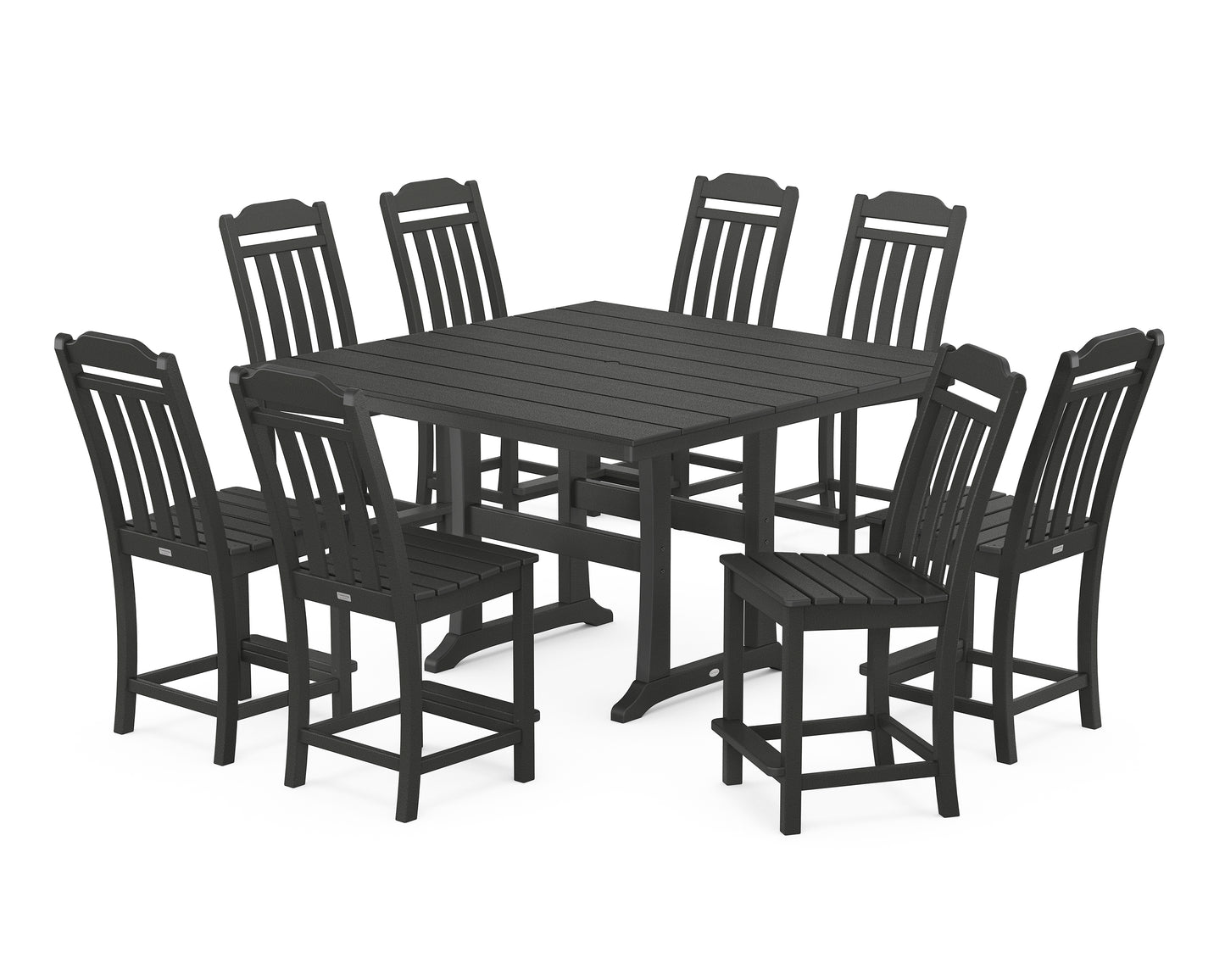Cottage 9-Piece Square Farmhouse Side Chair Counter Set with Trestle Legs