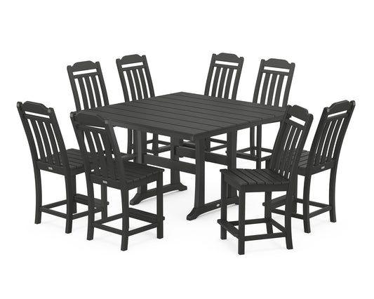Cottage 9-Piece Square Farmhouse Side Chair Counter Set with Trestle Legs