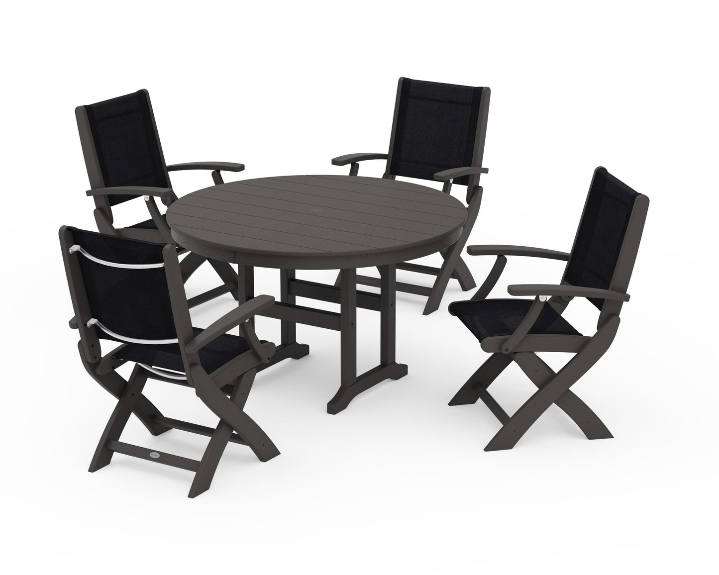 Coastal Folding Chair 5-Piece Round Dining Set