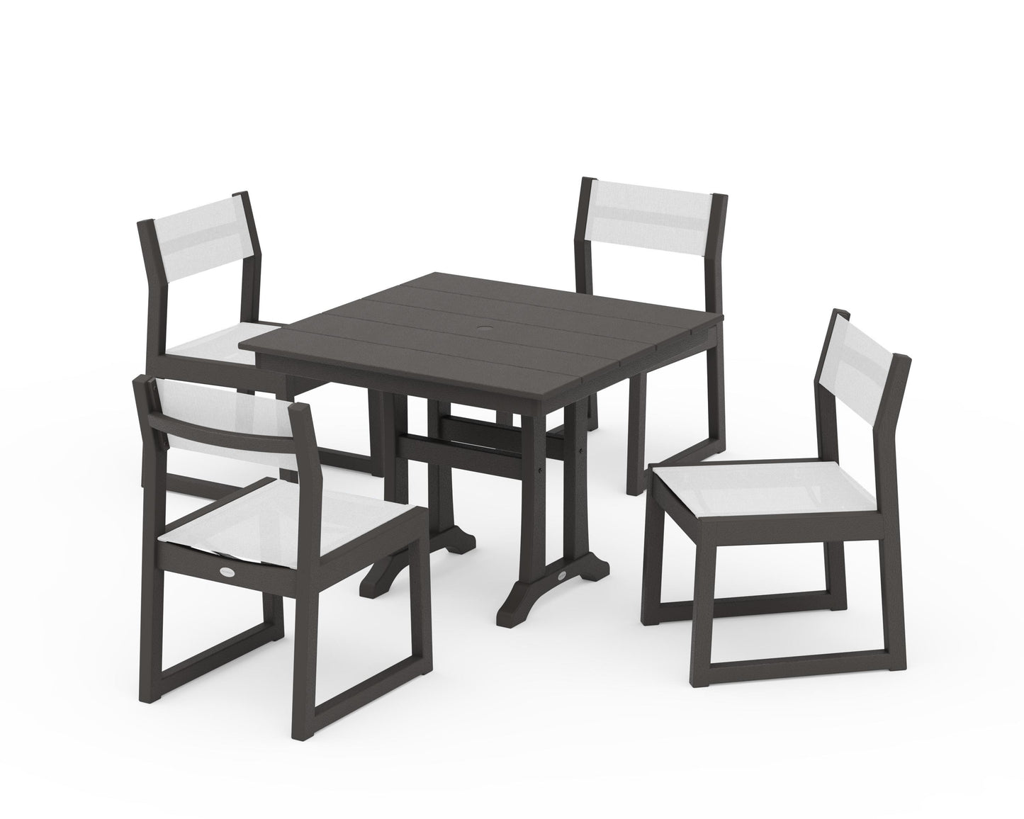 EDGE Sling 5-Piece Farmhouse Trestle Side Chair Dining Set