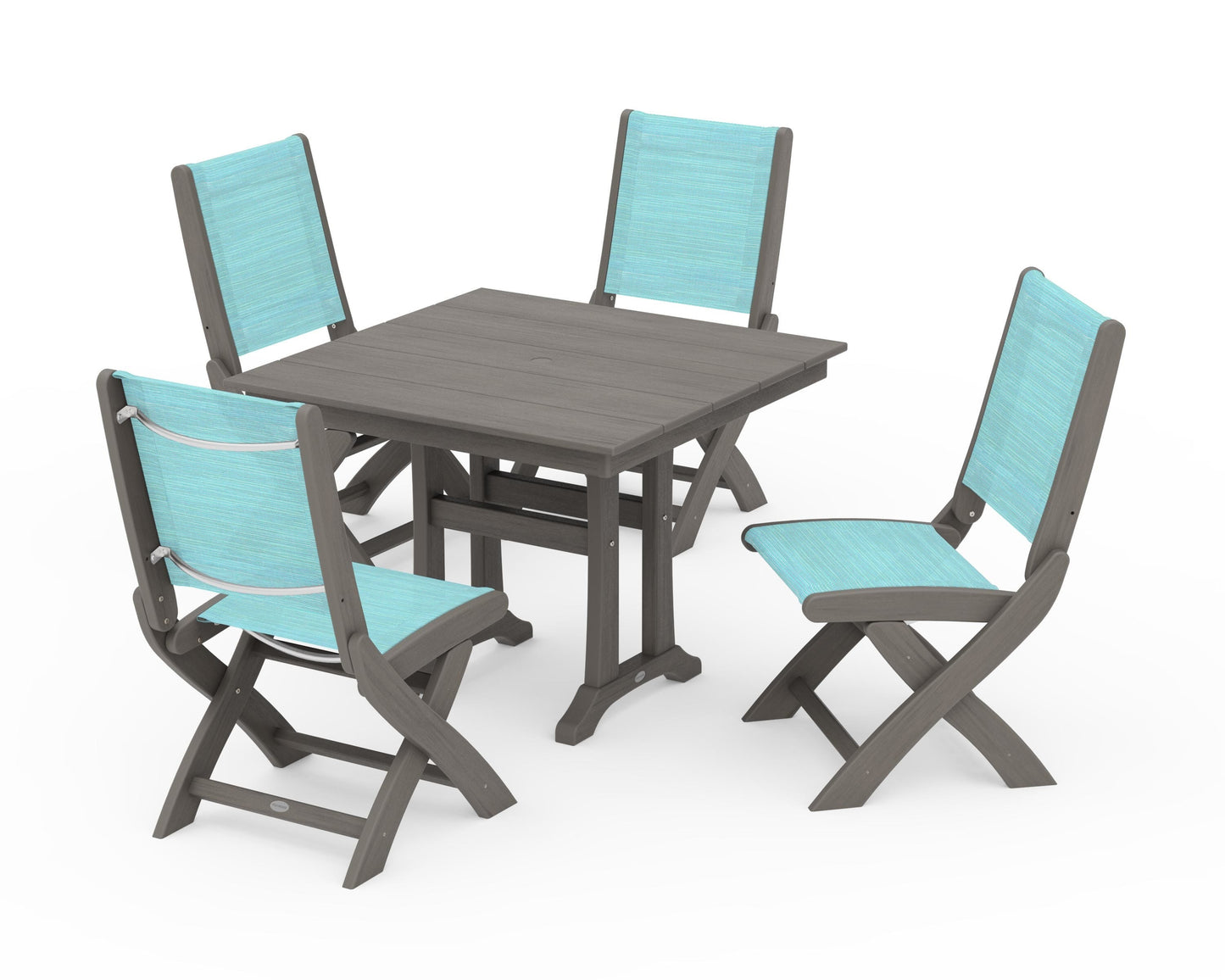 Coastal Folding Side Chair 5-Piece Farmhouse Dining Set With Trestle Legs