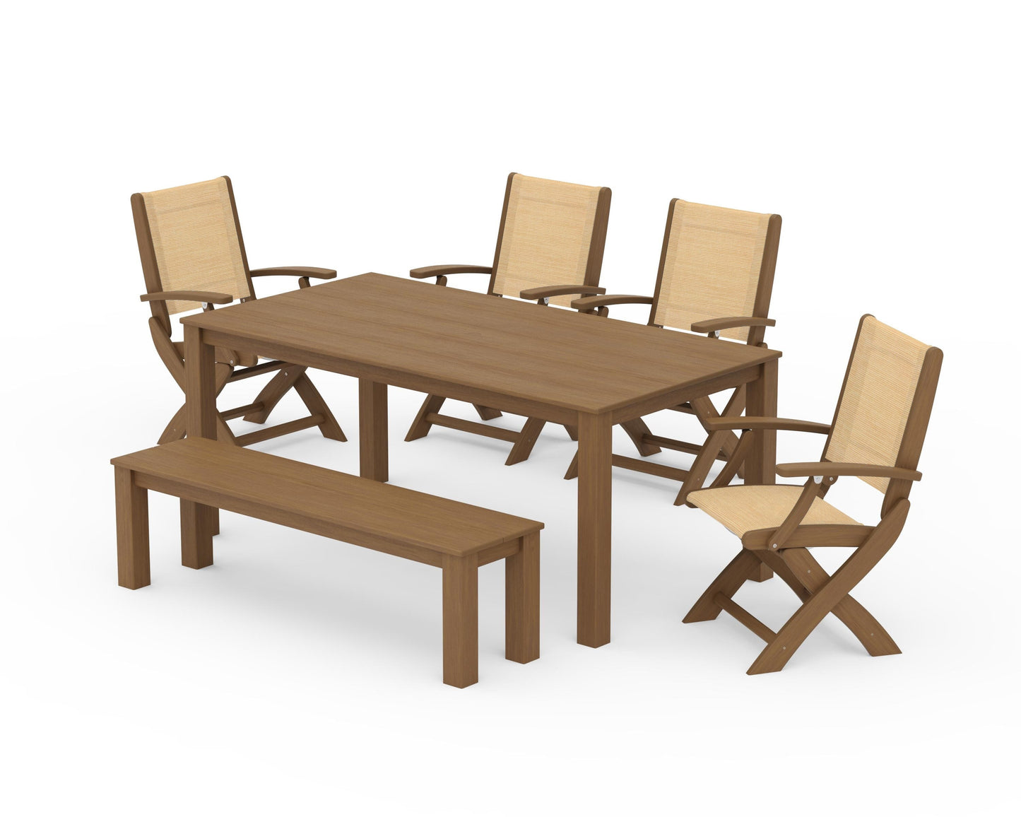 Coastal Folding Chair 6-Piece Parsons Dining Set with Bench
