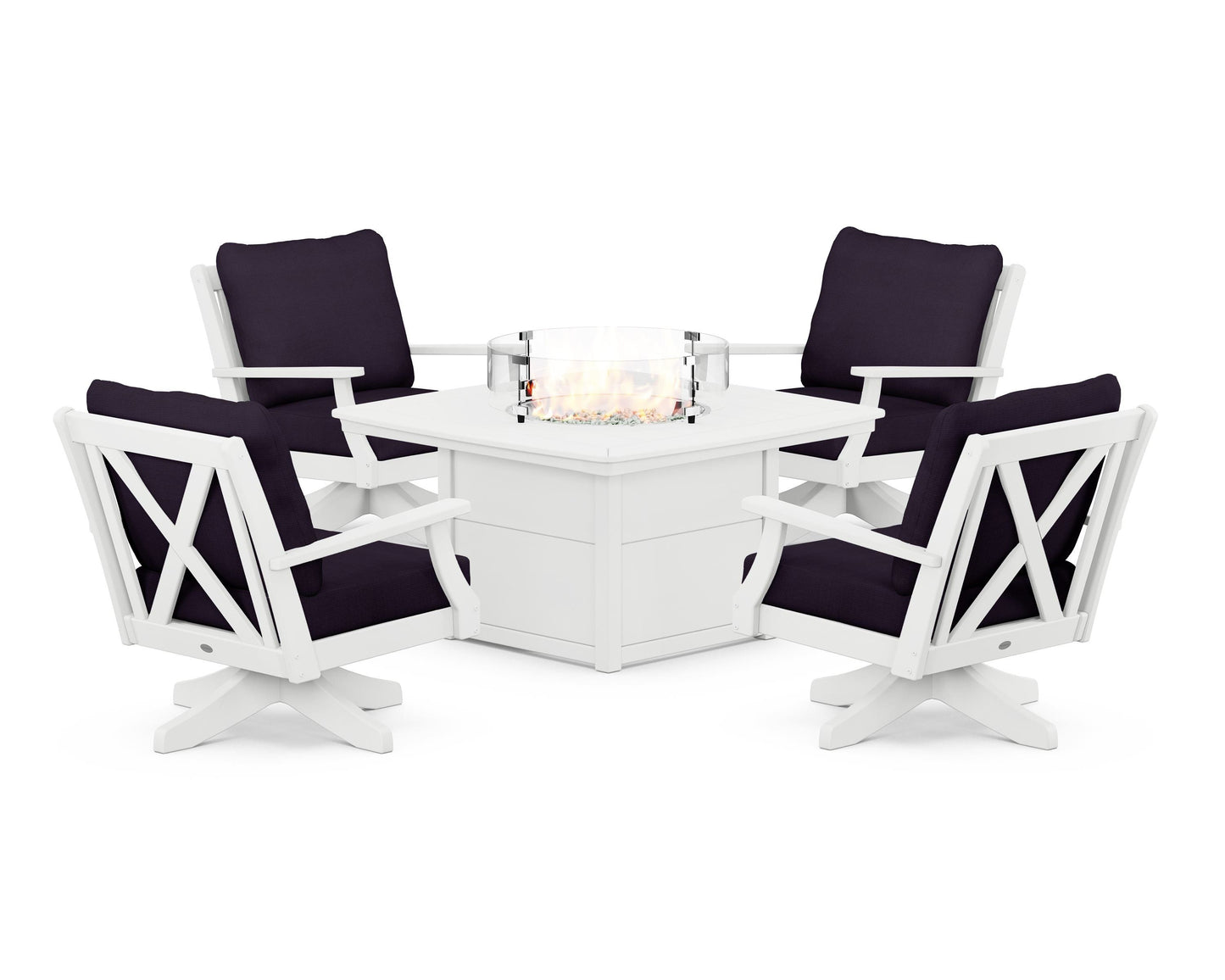 Braxton 5-Piece Deep Seating Swivel Conversation Set with Fire Pit Table