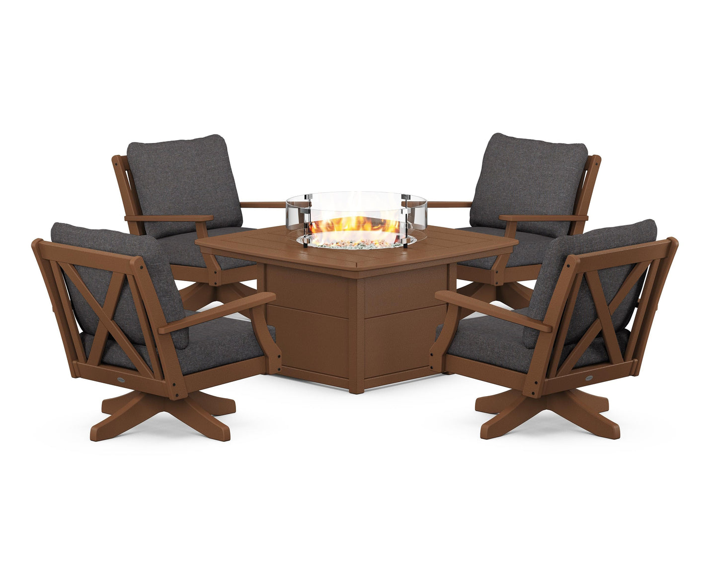 Braxton 5-Piece Deep Seating Swivel Conversation Set with Fire Pit Table