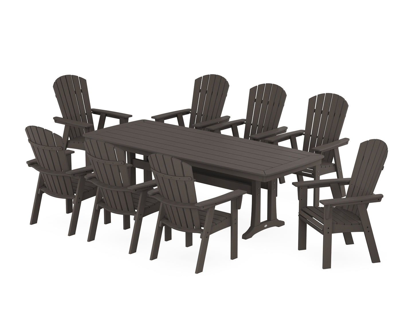 Nautical Curveback Adirondack 9-Piece Dining Set with Trestle Legs