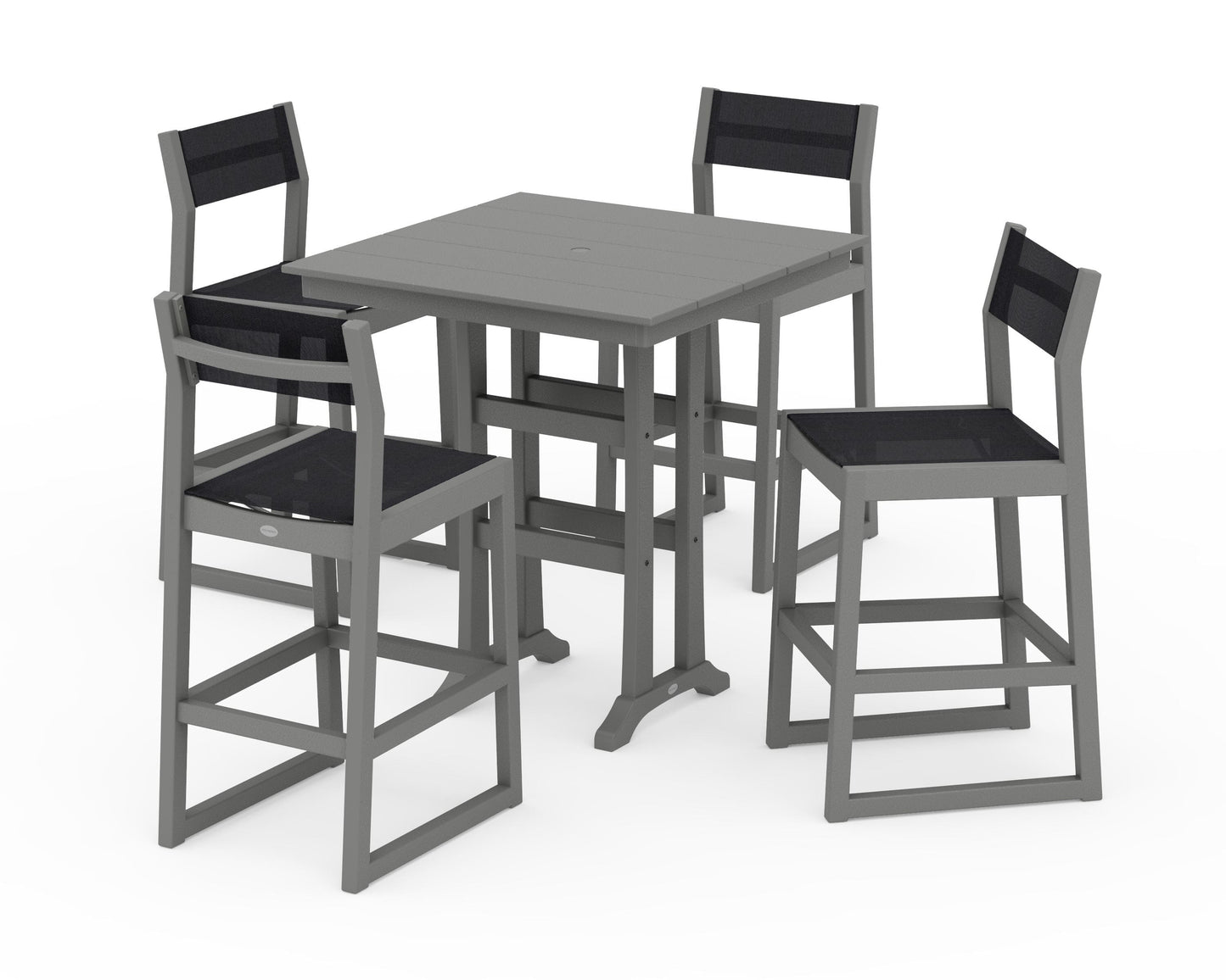 EDGE Sling Arm Chair 5-Piece Farmhouse Bar Set with Trestle Legs