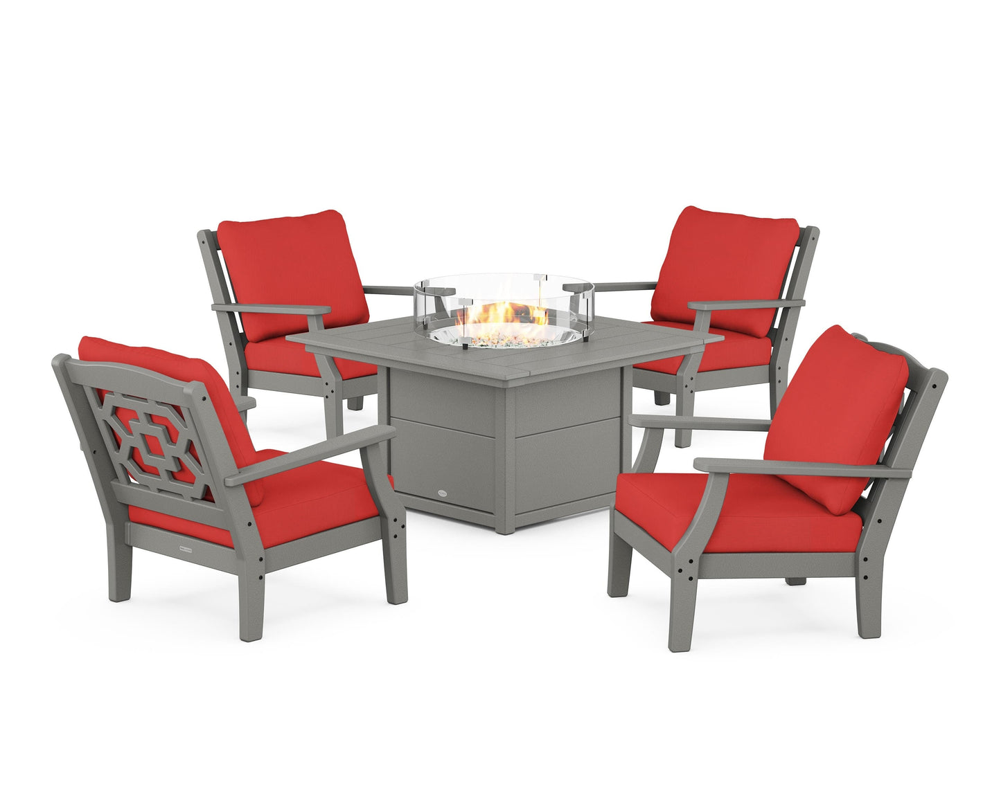 Chinoiserie 5-Piece Deep Seating Set with Fire Pit Table