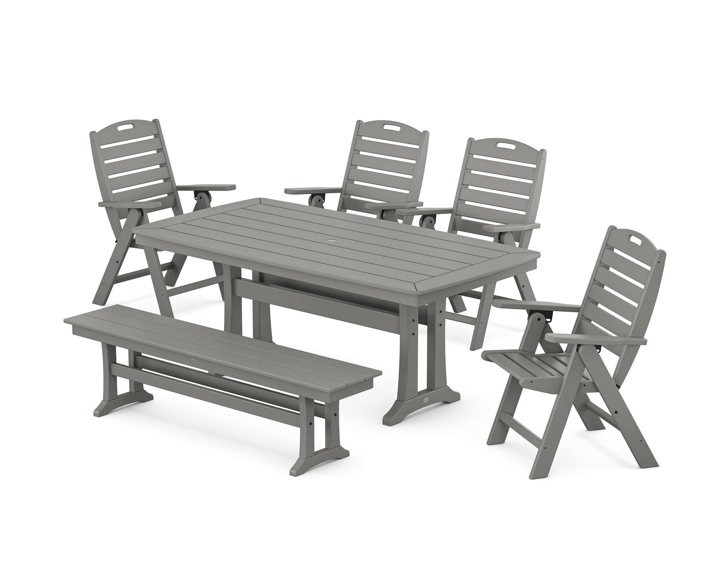 Nautical Highback 6-Piece Dining Set with Trestle Legs and Bench