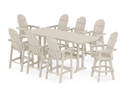 Vineyard Curveback Adirondack Swivel 9-Piece Farmhouse Bar Set with Trestle Legs
