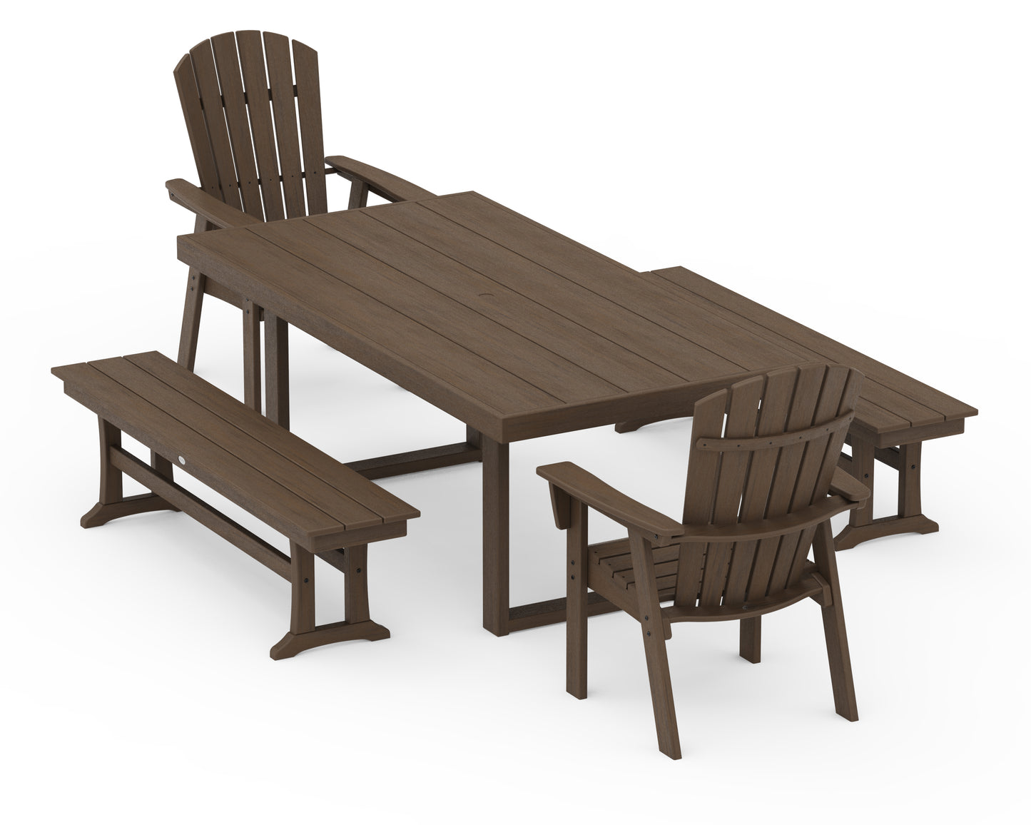 Nautical Curveback Adirondack 5-Piece Dining Set with Benches