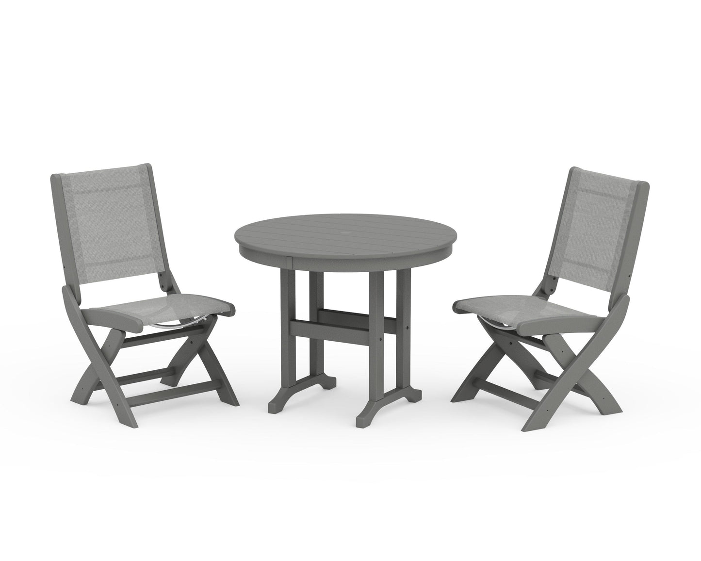 Coastal Folding Side Chair 3-Piece Round Dining Set