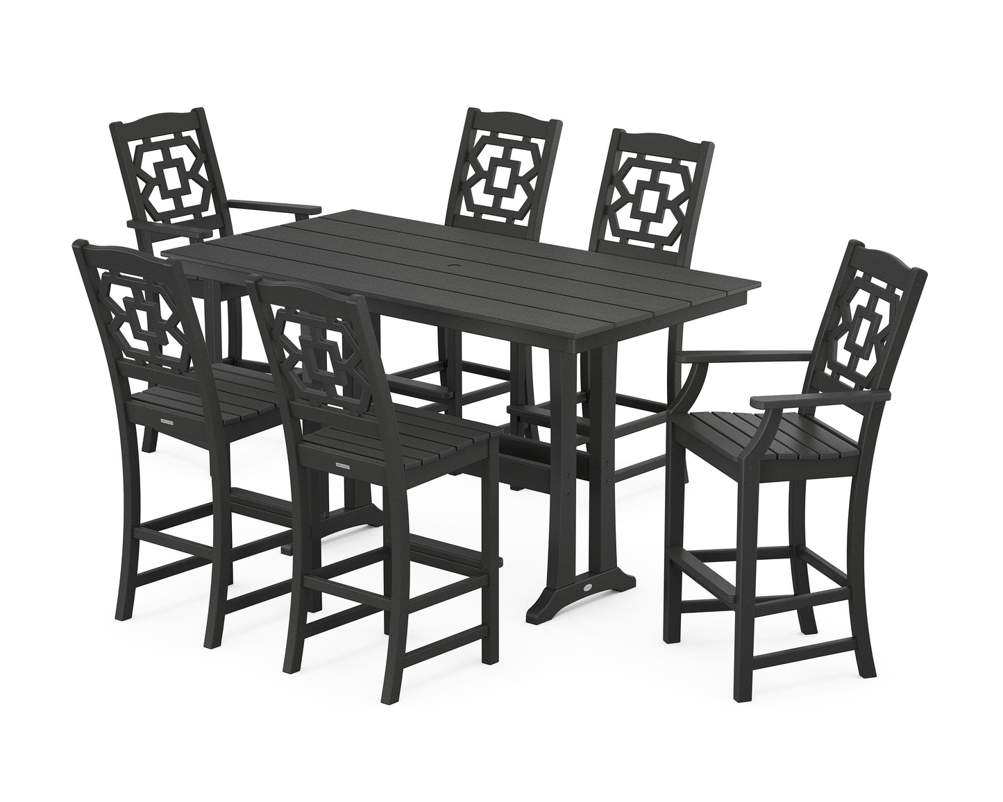 Chinoiserie 7-Piece Farmhouse Bar Set with Trestle Legs