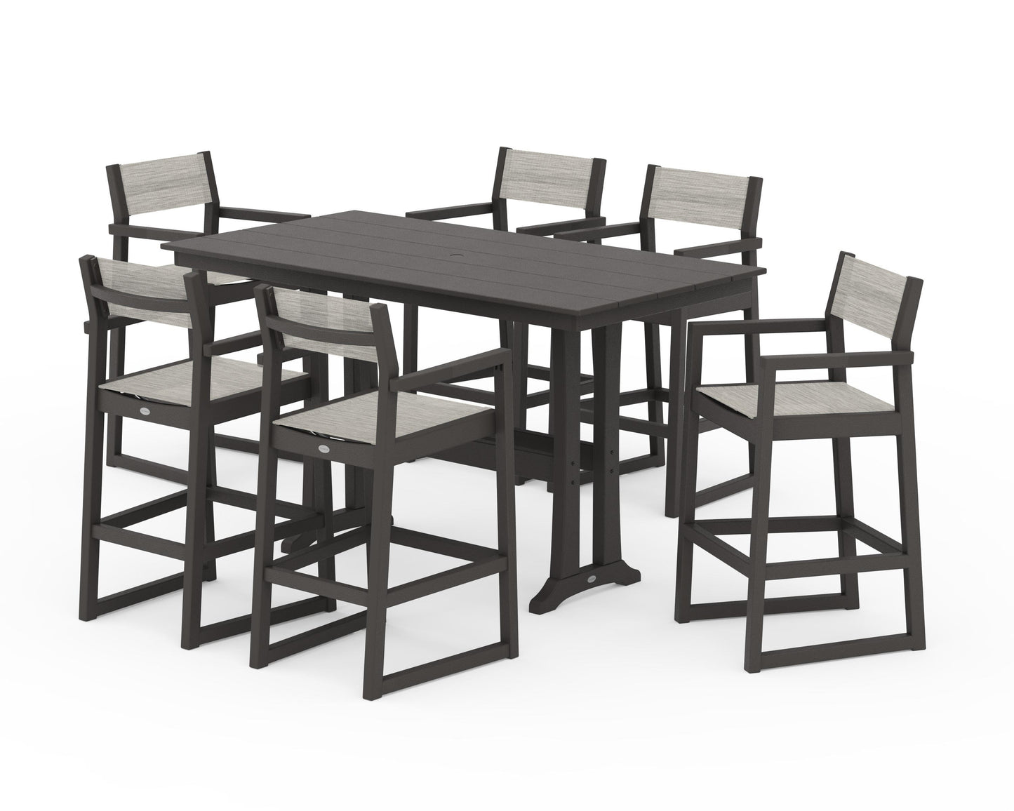EDGE Sling Arm Chair 7-Piece Farmhouse Bar Set with Trestle Legs