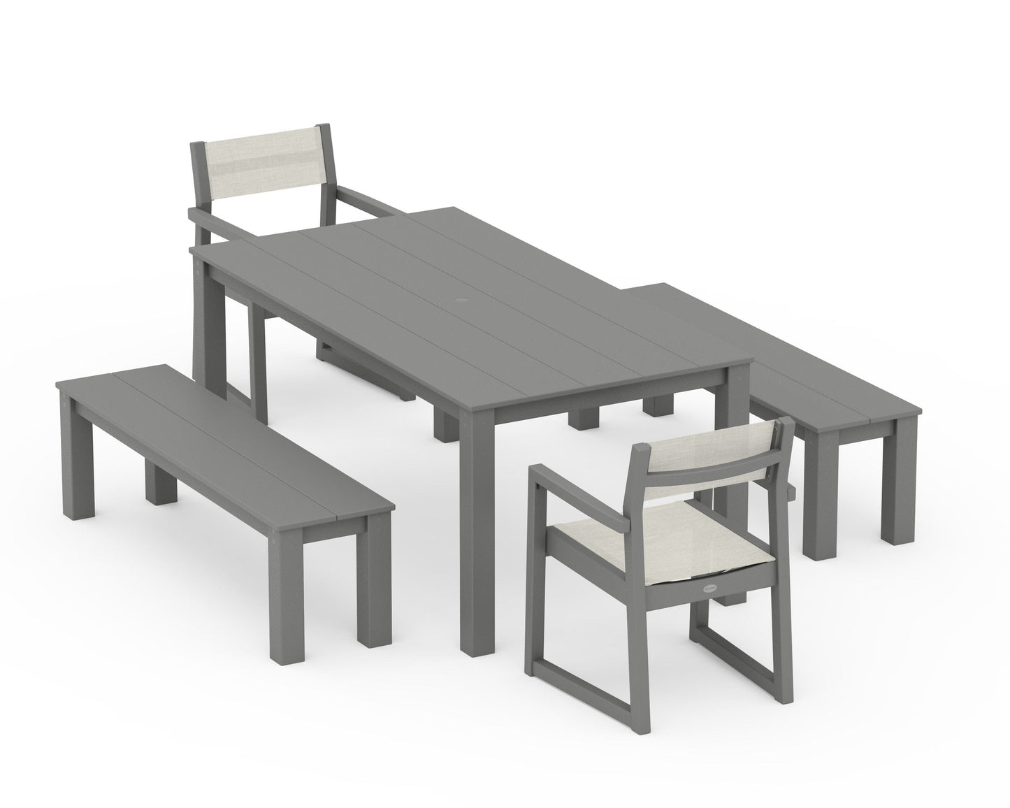 EDGE Sling Arm Chair 5-Piece Parsons Dining Set with Benches