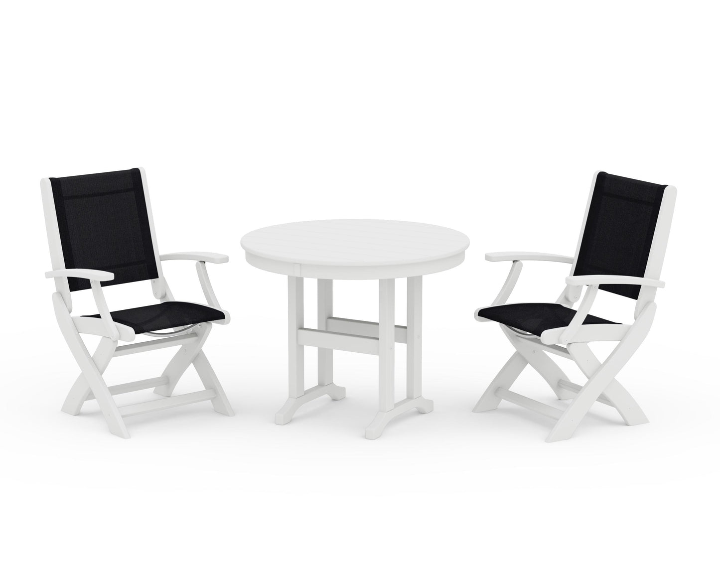 Coastal Folding Chair 3-Piece Round Dining Set