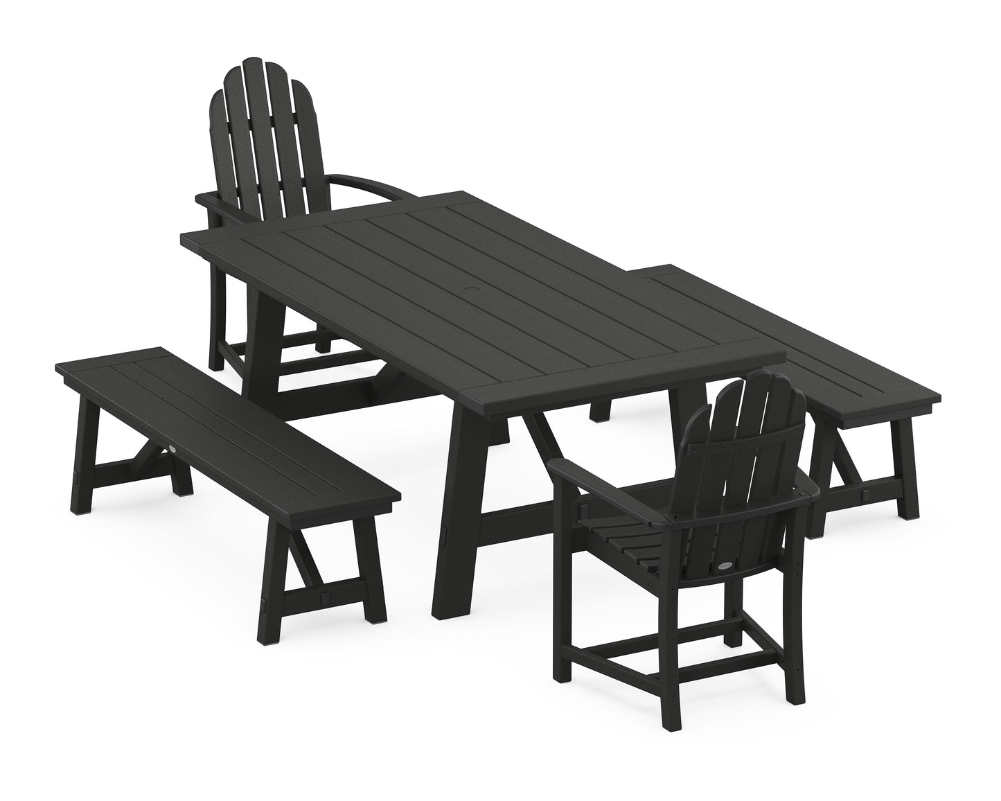 Classic Adirondack 5-Piece Rustic Farmhouse Dining Set With Benches