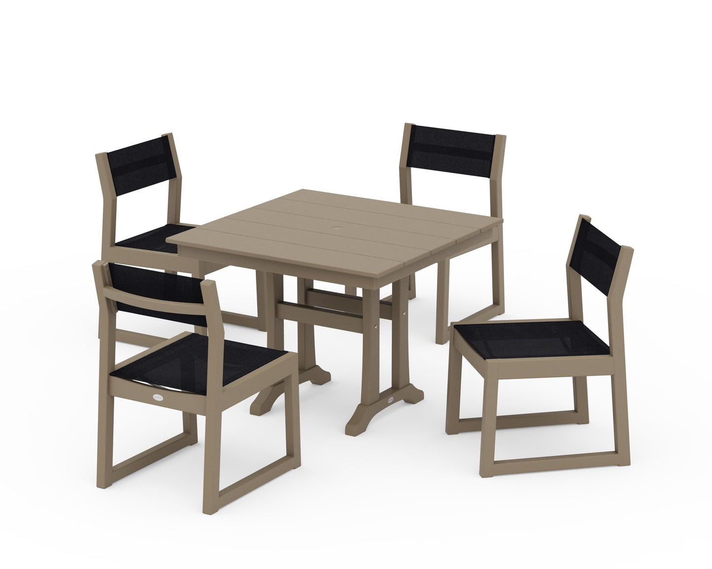 EDGE Sling 5-Piece Farmhouse Trestle Side Chair Dining Set