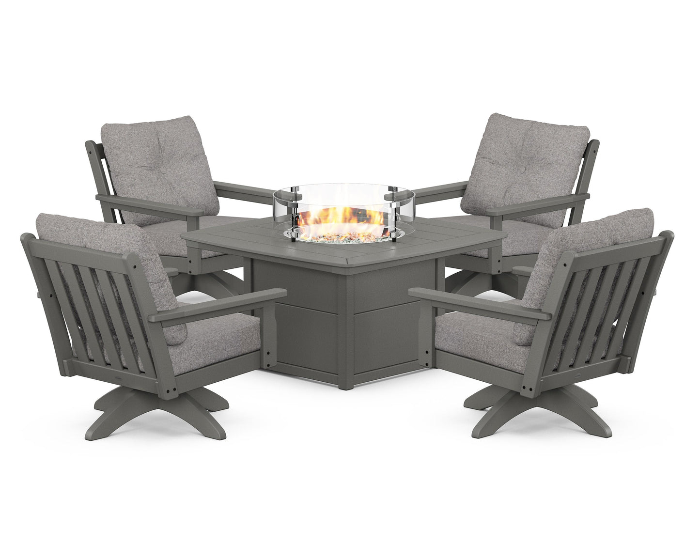Vineyard 5-Piece Deep Seating Swivel Conversation Set with Fire Pit Table
