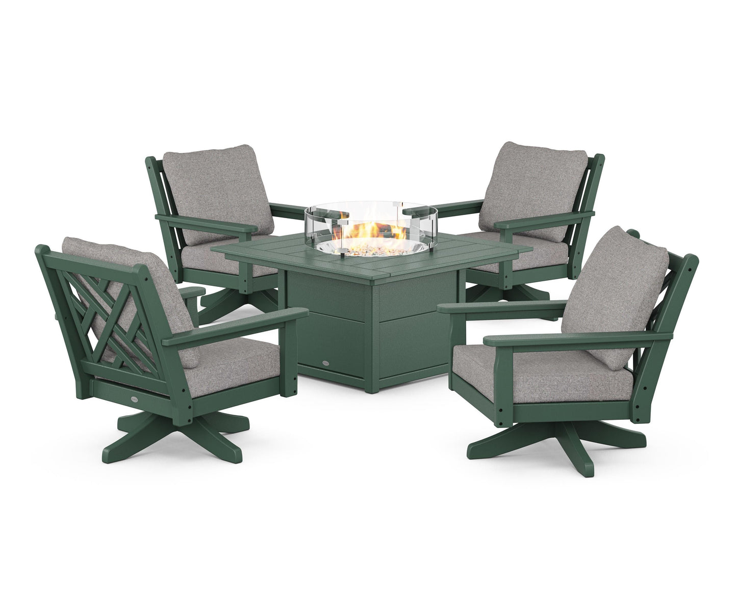 Chippendale 5-Piece Deep Seating Swivel Conversation Set with Fire Pit Table