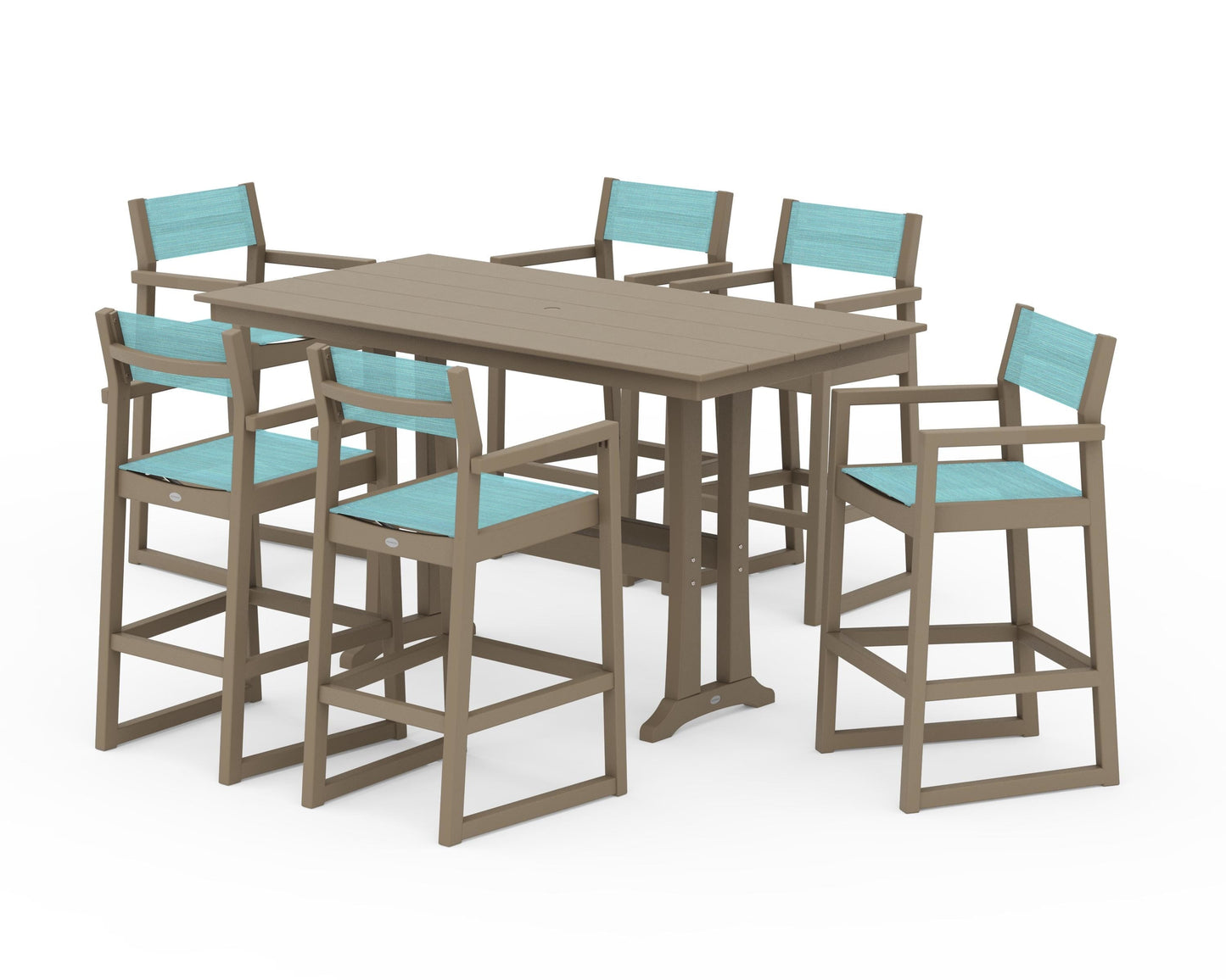 EDGE Sling Arm Chair 7-Piece Farmhouse Bar Set with Trestle Legs