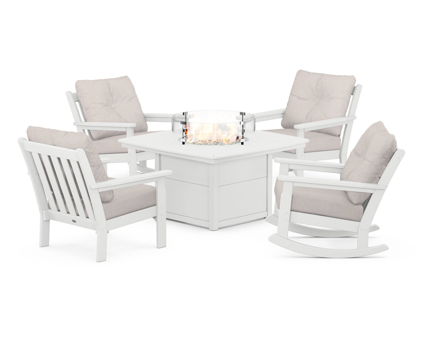 Vineyard 5-Piece Deep Seating Rocking Chair Conversation Set with Fire Pit Table