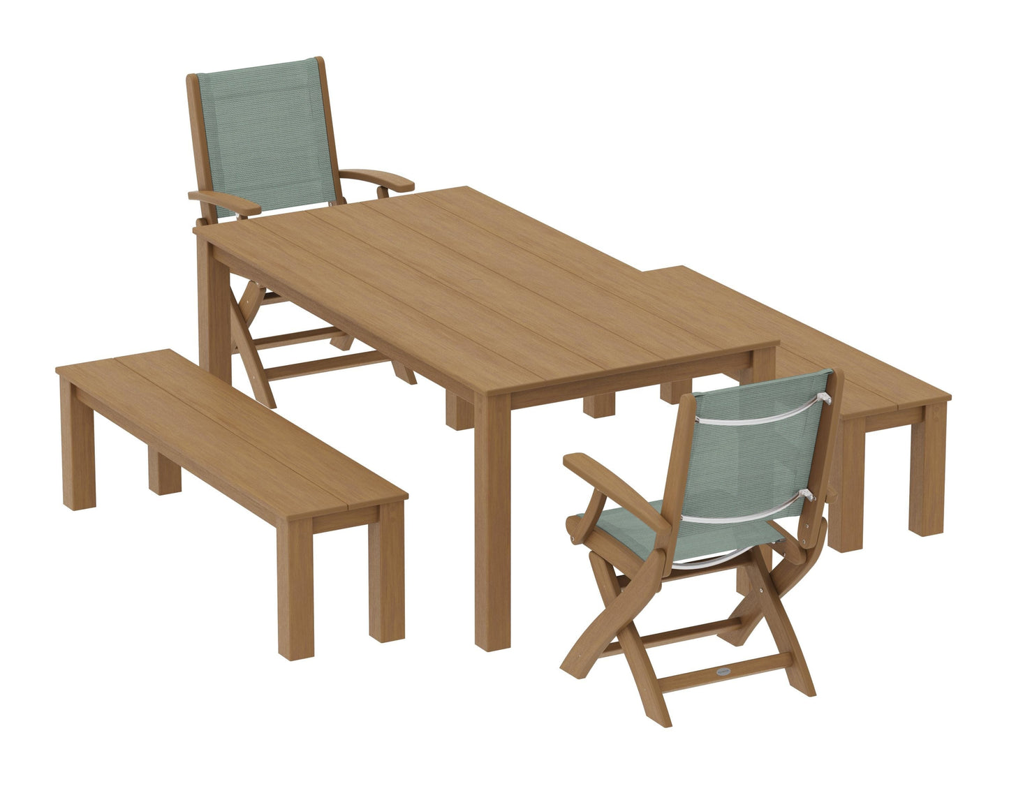 Coastal Folding Chair 5-Piece Parsons Dining Set with Benches