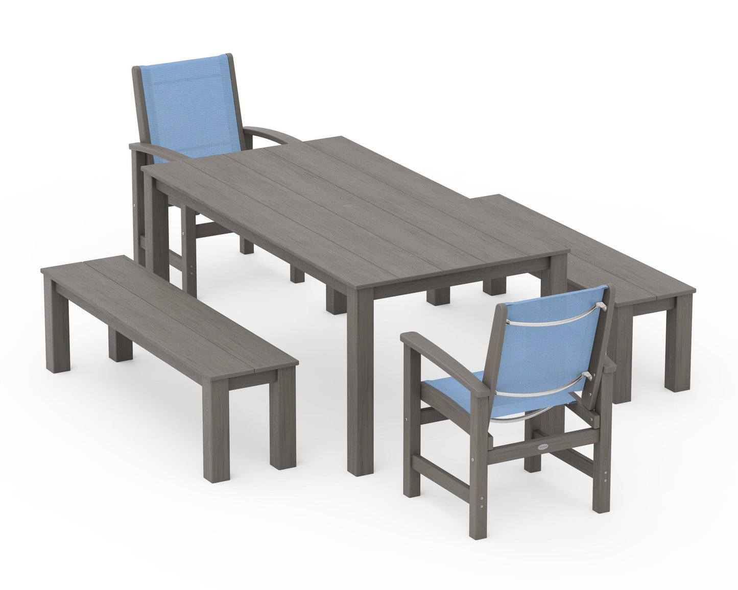 Coastal 5-Piece Parsons Dining Set with Benches
