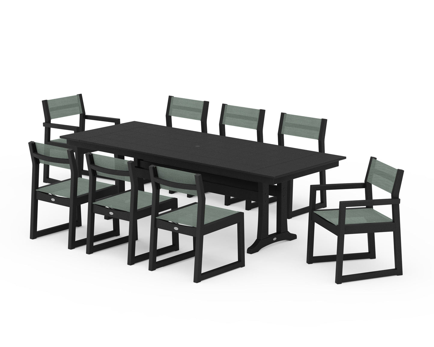 EDGE Sling 9-Piece Farmhouse Trestle Dining Set