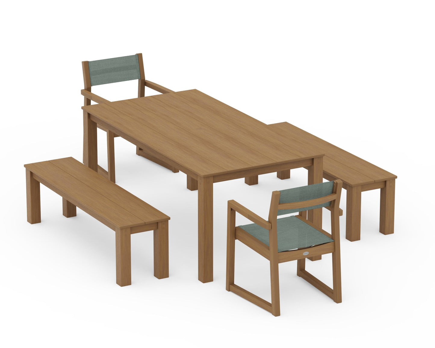 EDGE Sling Arm Chair 5-Piece Parsons Dining Set with Benches