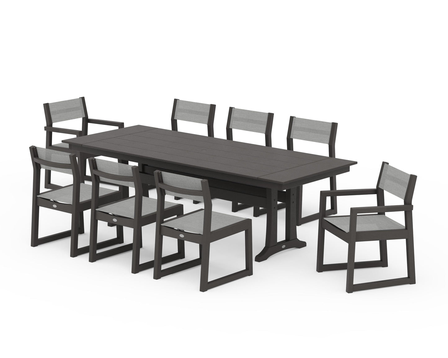 EDGE Sling 9-Piece Farmhouse Trestle Dining Set