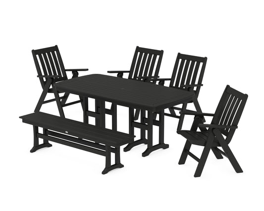 Vineyard Folding Chair 6-Piece Dining Set with Bench