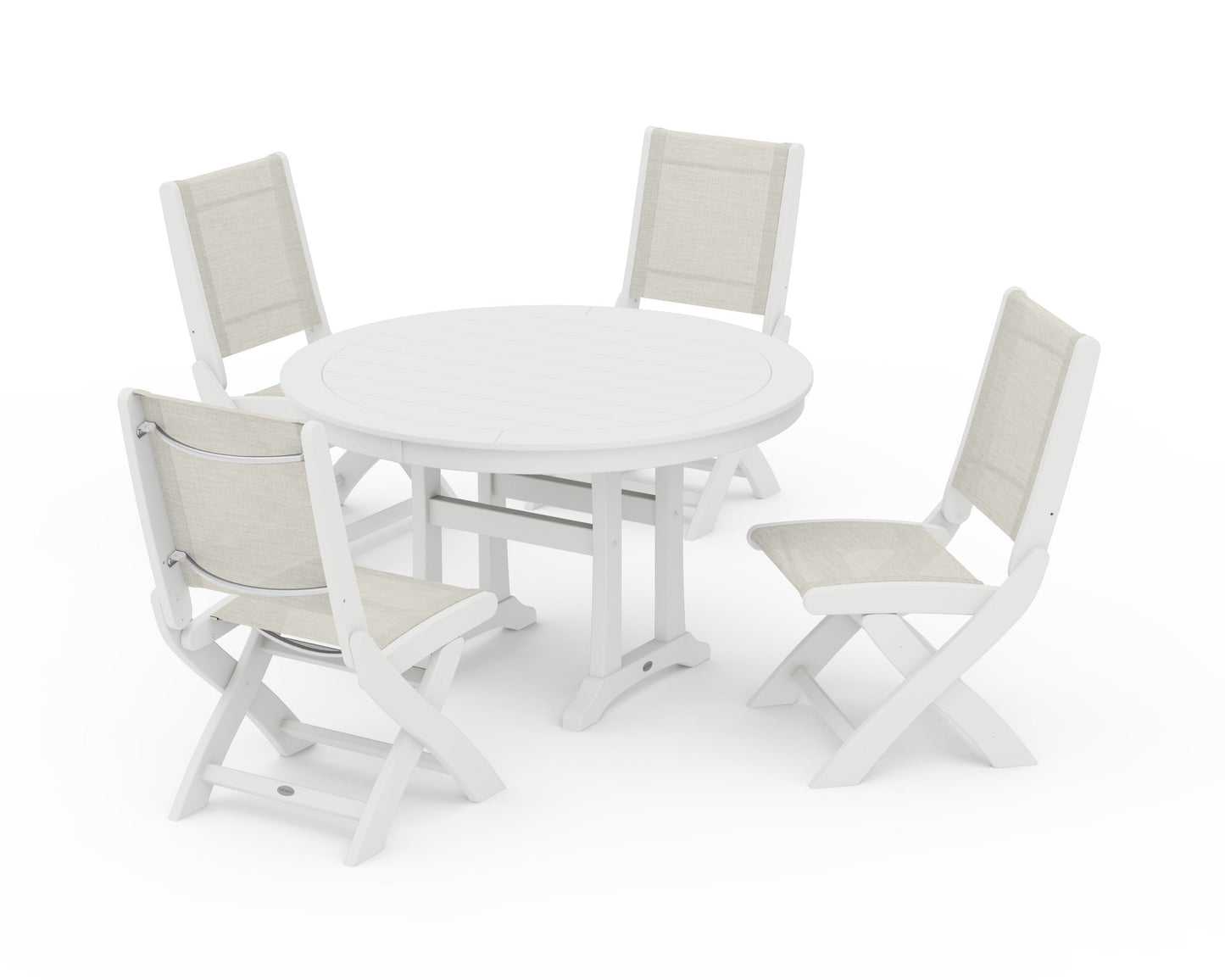 Coastal Folding Side Chair 5-Piece Round Dining Set With Trestle Legs