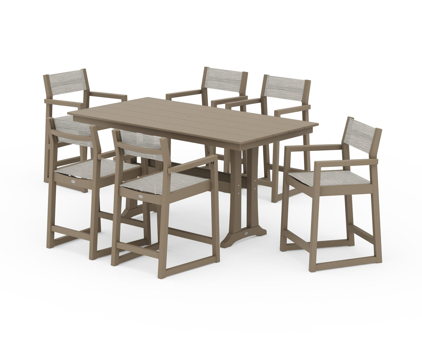 EDGE Sling Arm Chair 7-Piece Farmhouse Counter Set with Trestle Legs