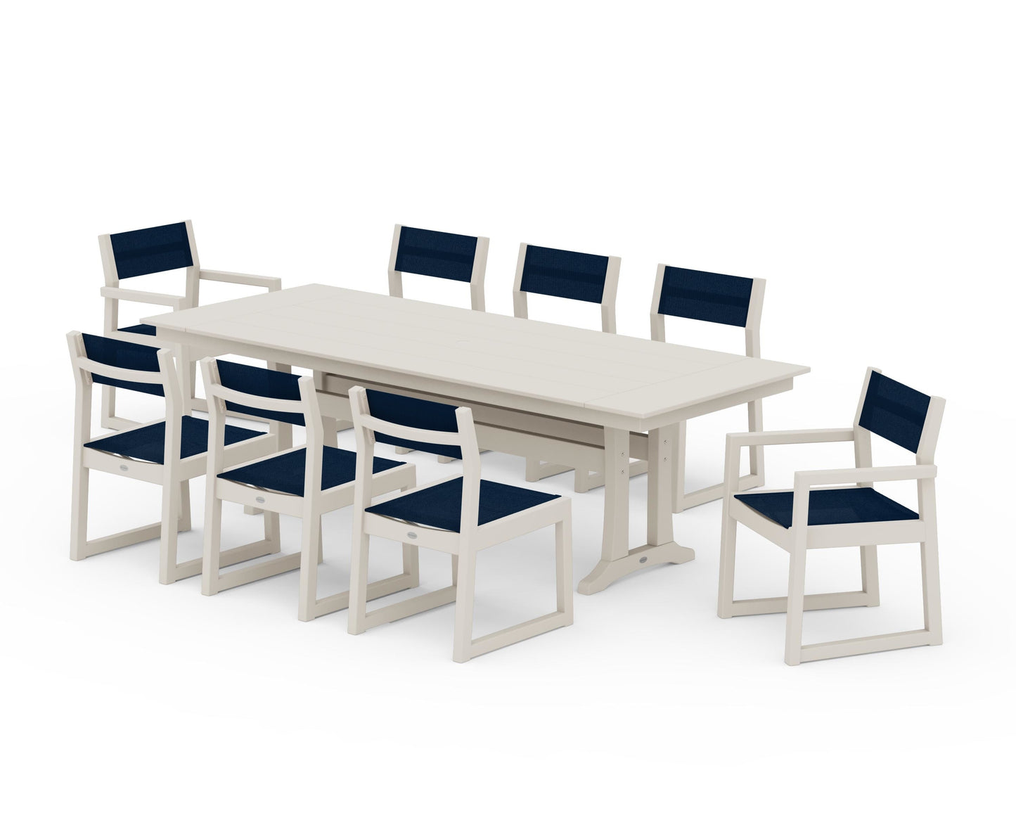 EDGE Sling 9-Piece Farmhouse Trestle Dining Set