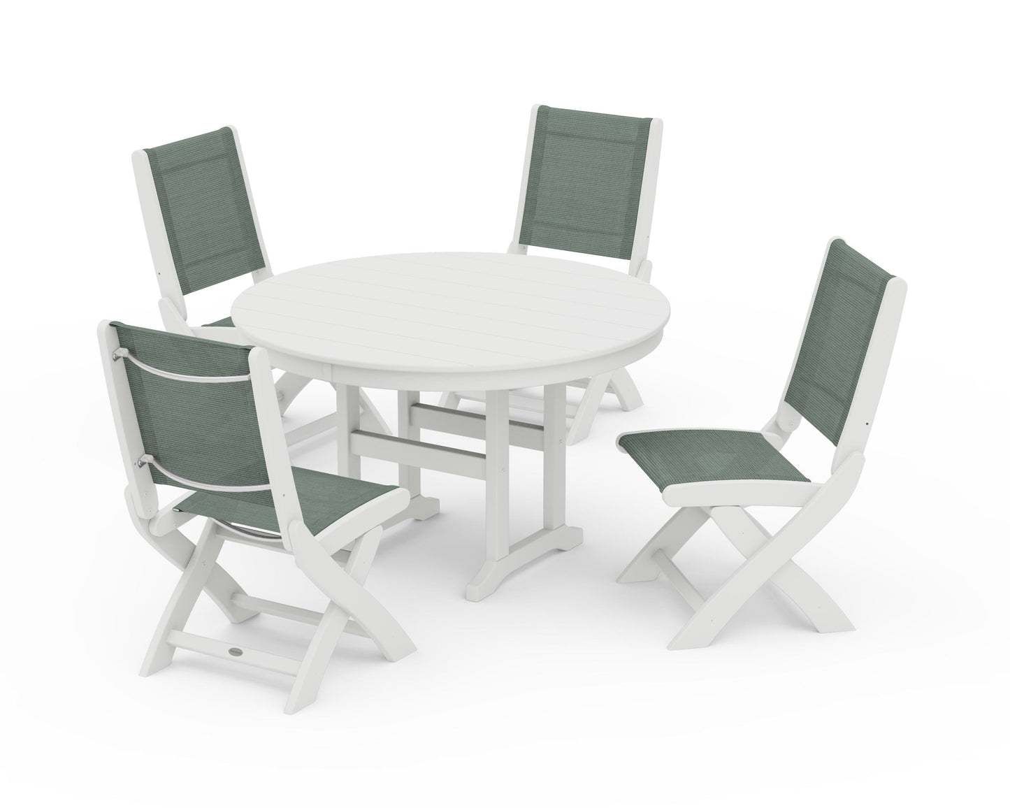Coastal Folding Side Chair 5-Piece Round Dining Set