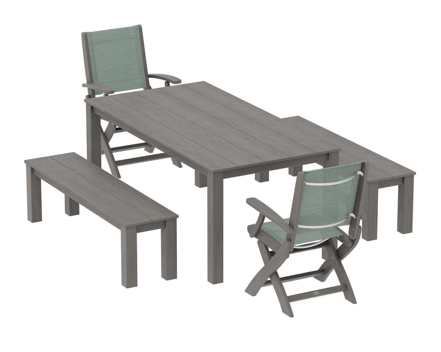 Coastal Folding Chair 5-Piece Parsons Dining Set with Benches