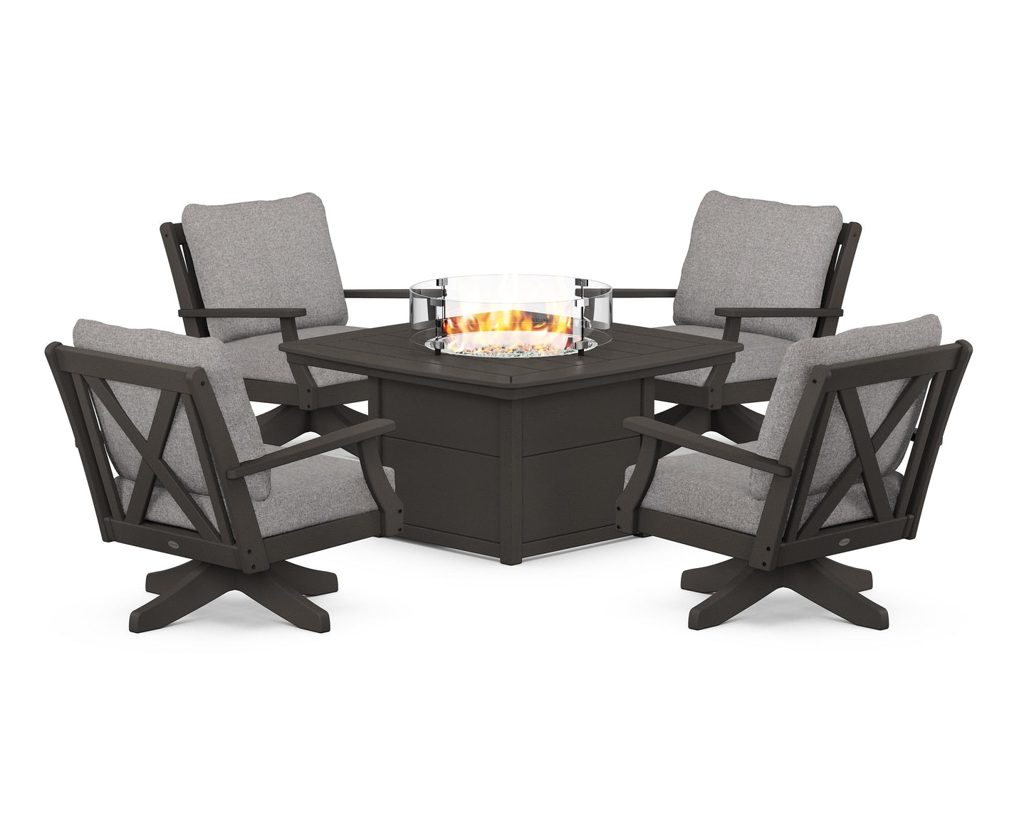 Braxton 5-Piece Deep Seating Swivel Conversation Set with Fire Pit Table