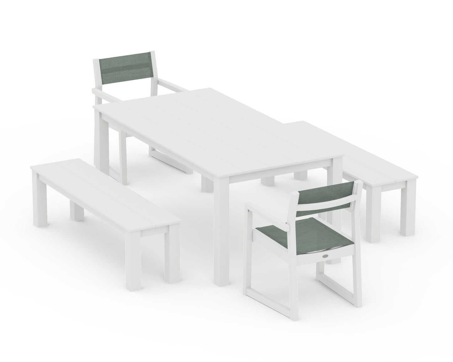 EDGE Sling Arm Chair 5-Piece Parsons Dining Set with Benches