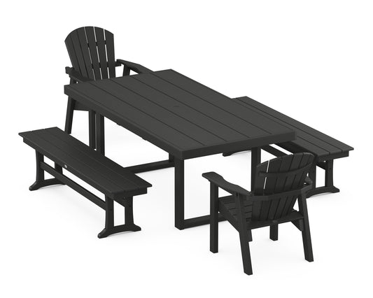 Seashell 5-Piece Dining Set with Benches