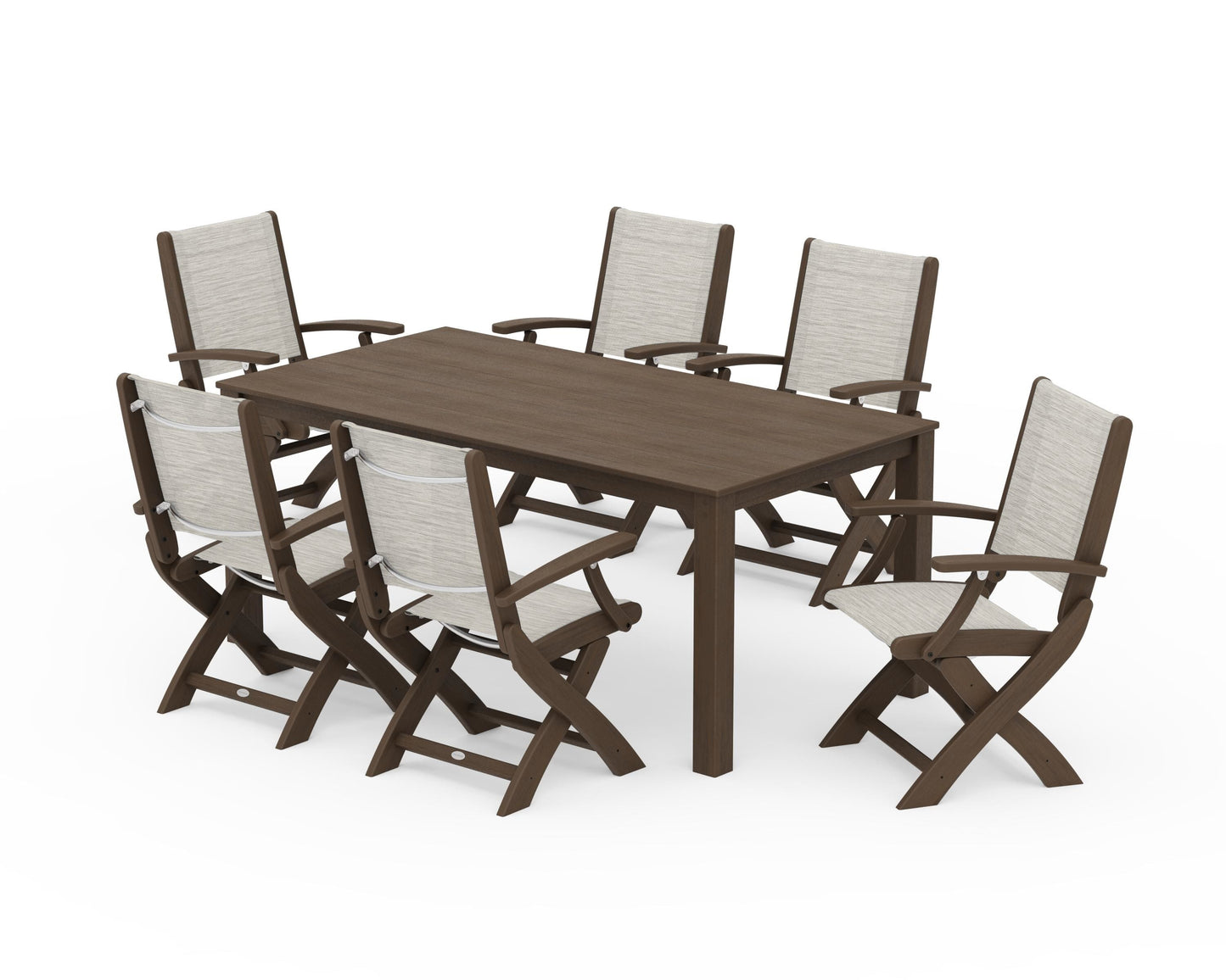 Coastal Folding Chair 7-Piece Parsons Dining Set