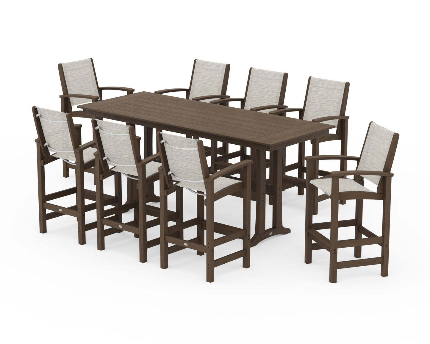 Coastal 9-Piece Farmhouse Bar Set with Trestle Legs