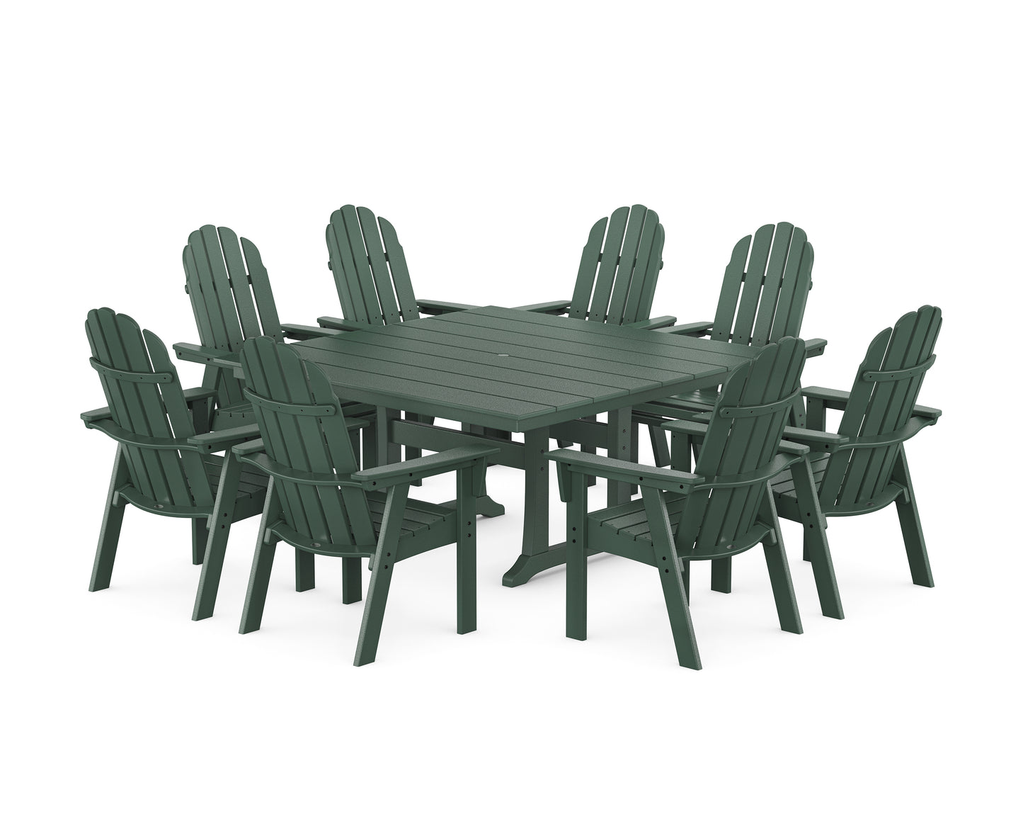 Vineyard Curveback Adirondack 9-Piece Square Farmhouse Dining Set with Trestle Legs