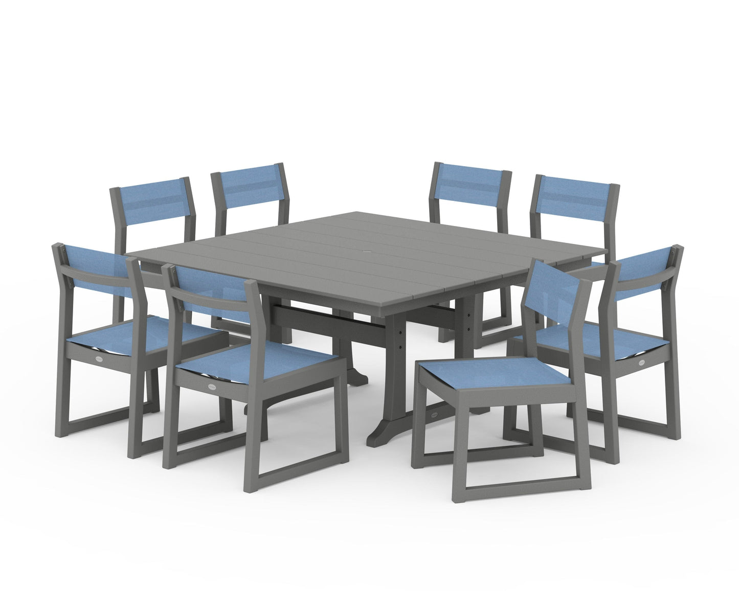 EDGE Sling Side Chair 9-Piece Farmhouse Trestle Dining Set