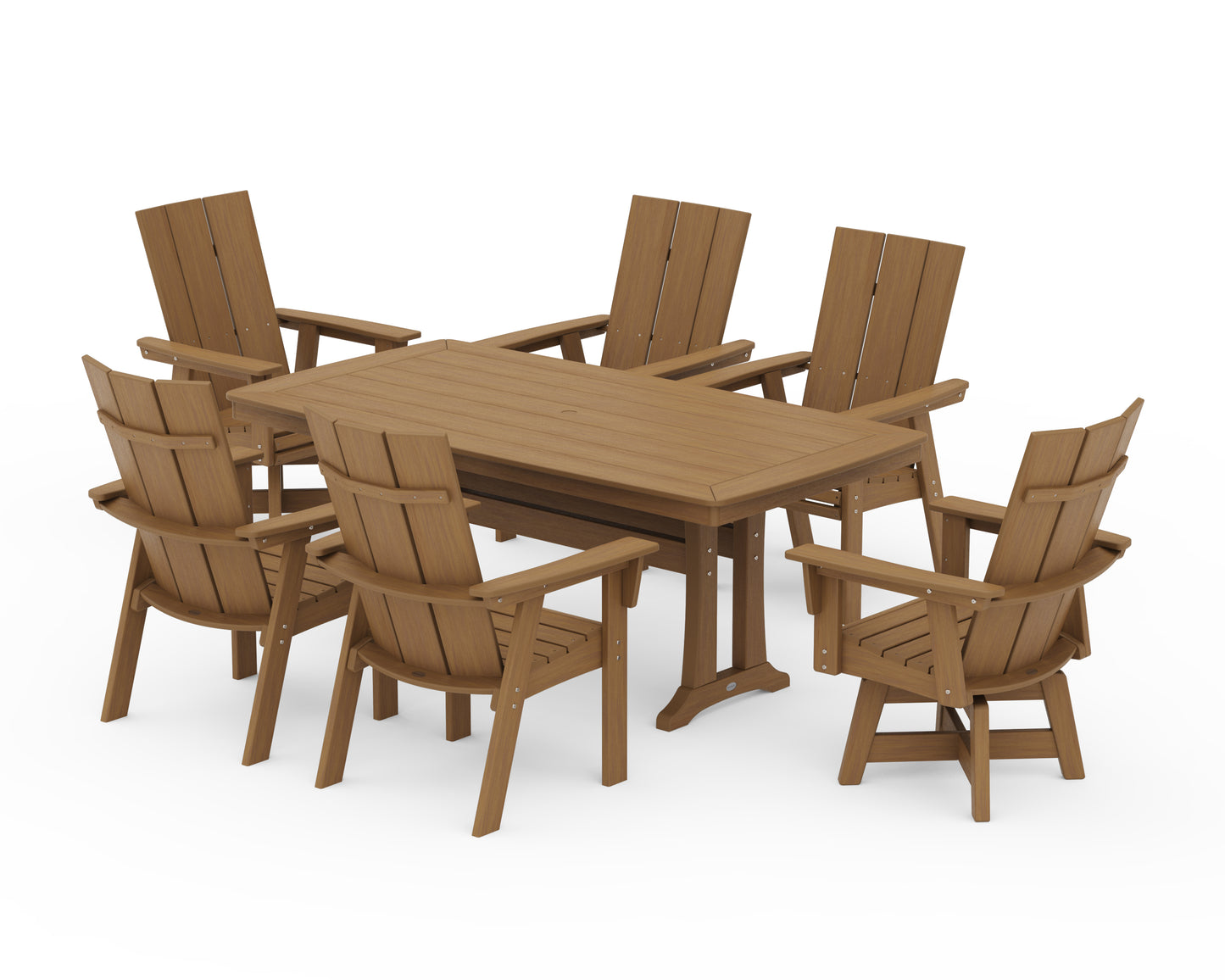 Modern Adirondack Swivel Chair 7-Piece Dining Set with Trestle Legs