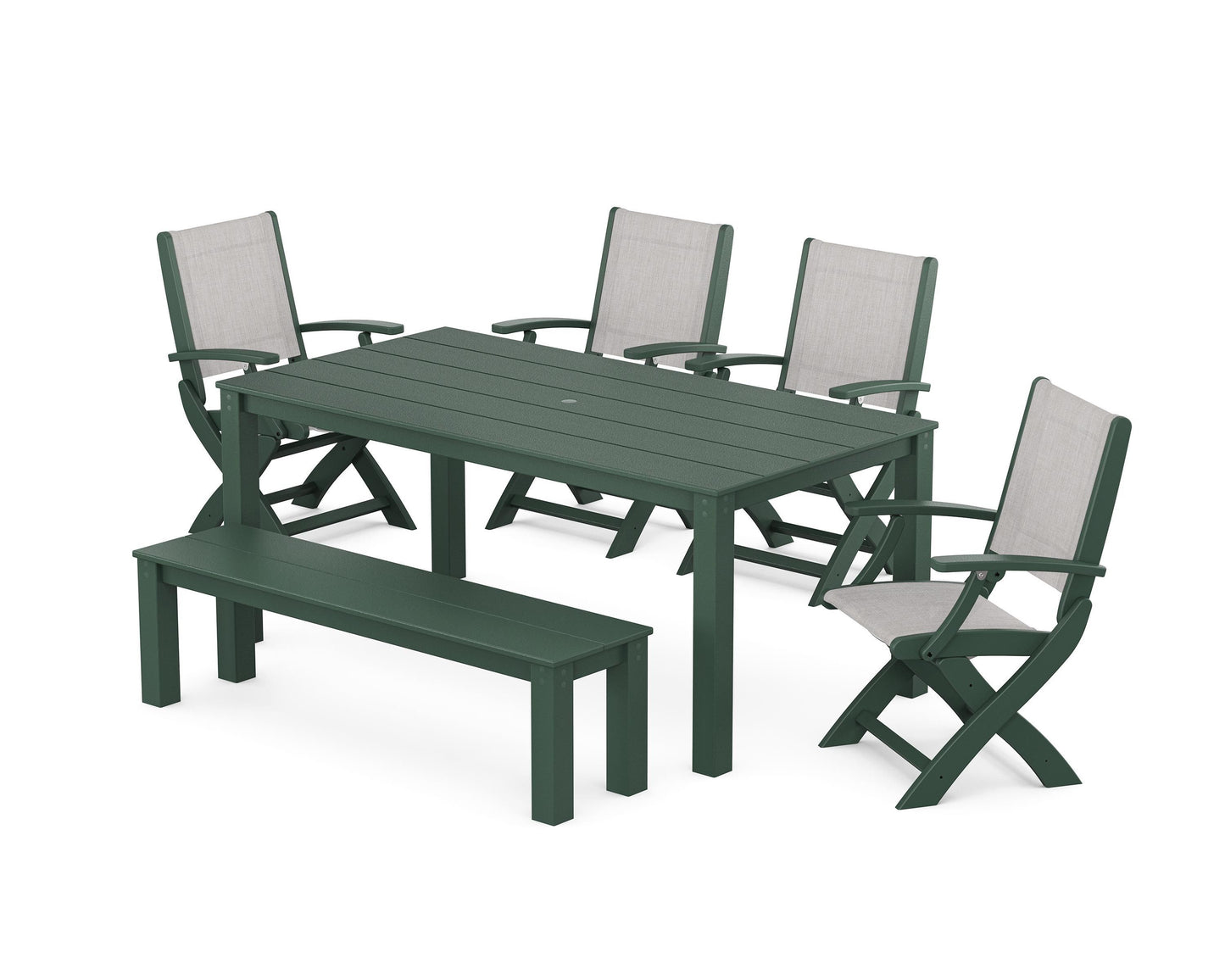Coastal Folding Chair 6-Piece Parsons Dining Set with Bench