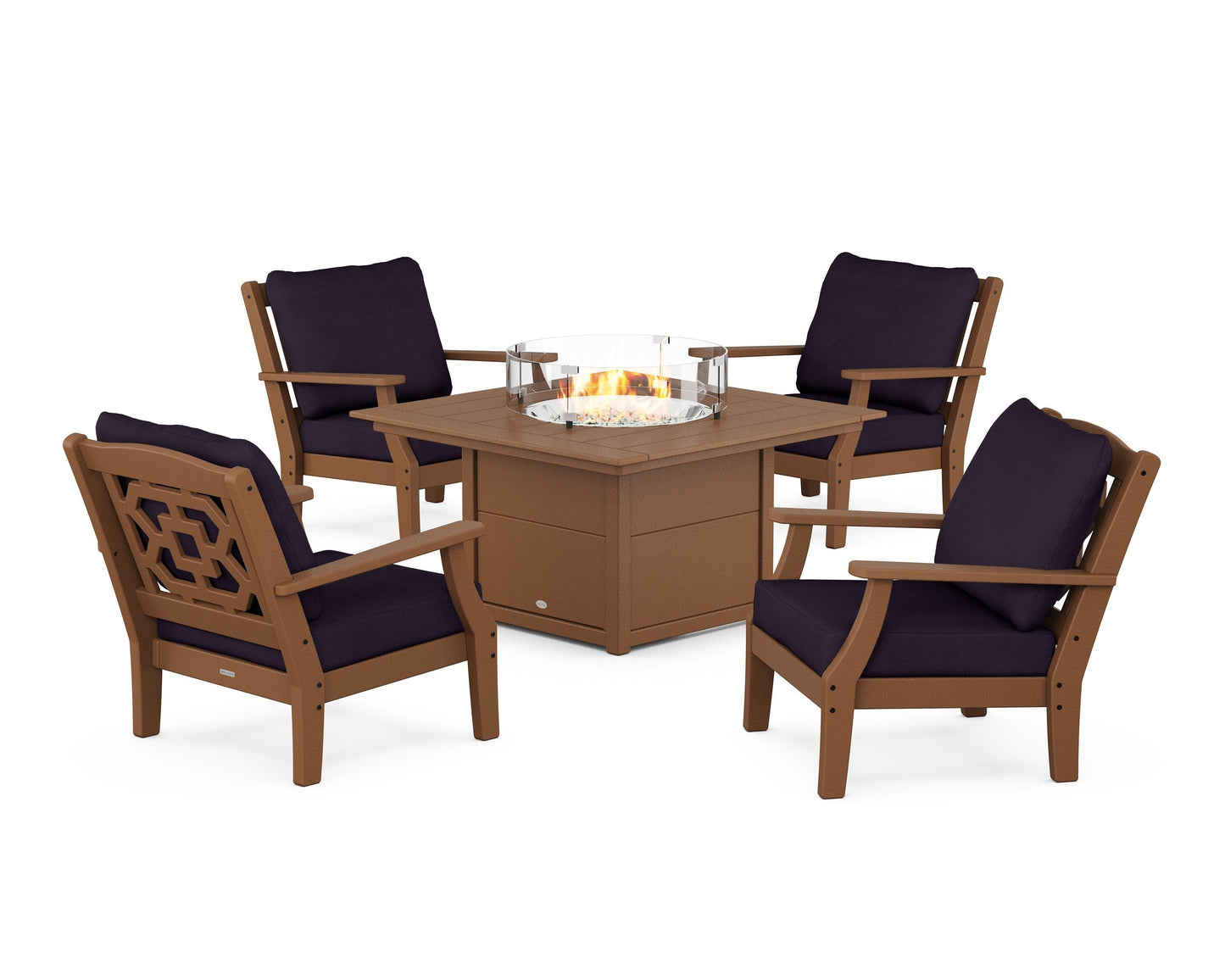 Chinoiserie 5-Piece Deep Seating Set with Fire Pit Table