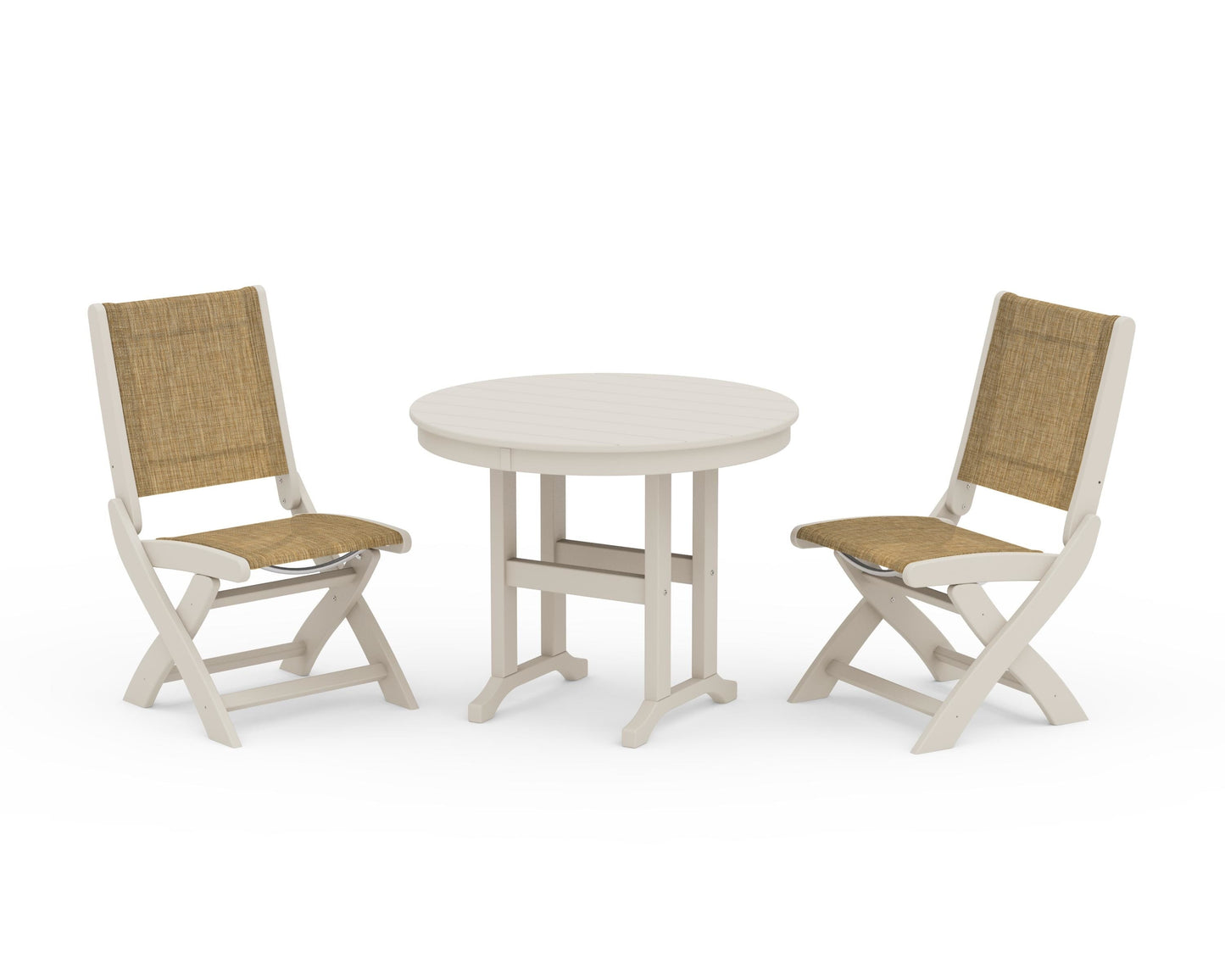 Coastal Folding Side Chair 3-Piece Round Dining Set
